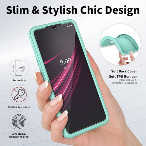 Design Heavy Duty Case for T-mobile Revvl V+ Plus 5G Case with Built-in Screen Protector Dual-Layer PC Silicone Shockproof Protective Cover (Green...