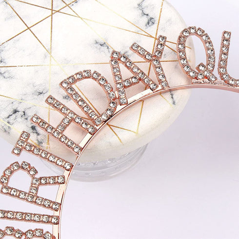 AOPRIE Birthday Crown for Women - Rose Gold Tiara for Girls - Princess Crown Rhinestone Happy Birthday Accessory...
