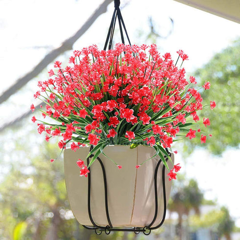Artificial Flowers, 8 Bundles Fake Outdoor UV Resistant Greenery Faux Plants Shrubs for Indoor Outside Hanging Planter Home Office Wedding Farmhou...