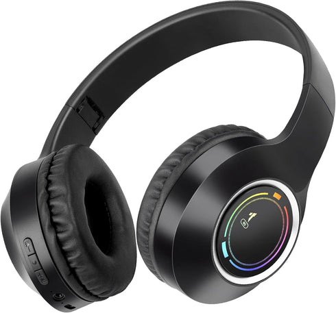 Kids Bluetooth Headphones, Wireless Headphones for Kids, Built-in Microphone, LED Lights, Noise Cancelling for Boys Girls Ages 6-18 or Adults (Bla...