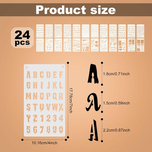 24pcs Calligraphy Stencil Kit, Various Shapes Letters Numbers Patterns Common Symbols Graphics Templates Reusable Painting Stencils for Wall Chalk...