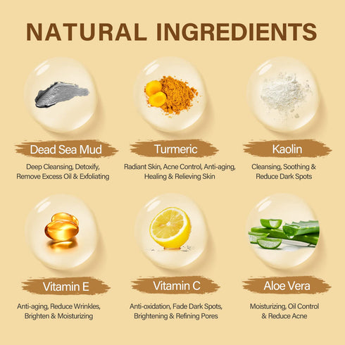 Turmeric Vitamin C Clay Mask, Dead Sea Mud Mask, and Himalayan Clay Mask, Facial Skin Care Set for Deep Pore Cleansing, Reduce Blackheads Acne, Da...