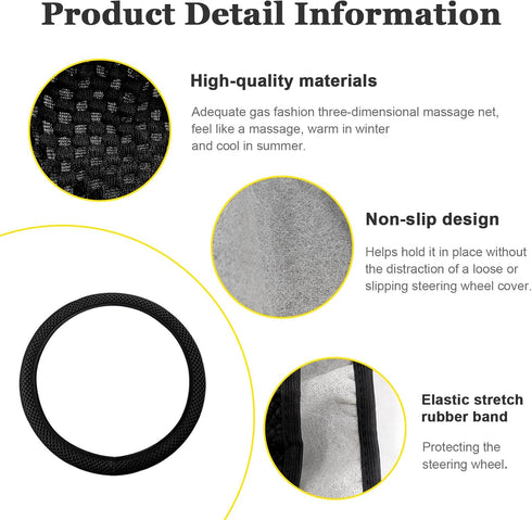 Car Elastic Stretch Steering Wheel Cover, Soft Microfiber Breathable Ice Silk, Universal 15 Inch Anti-Slip Auto Steering Wheel Protector, Fit Car,...