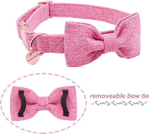 DOGWONG Hemp Cotton Dog Collar with Bow, Pink Pet Collar Durable Adjustable Girl Puppy Collar for Small Medium Large Dogs...