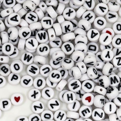 1450Pcs Letter Beads, Acrylic 4x7mm Round Alphabet A-Z and Red Heart Black Star Beads for Bracelets Necklaces DIY Jewelry Making (White)...