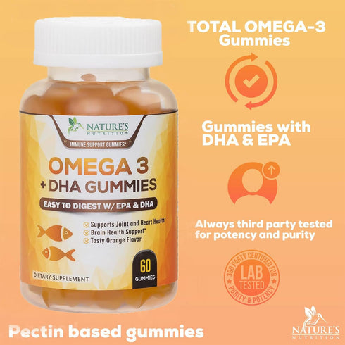 Omega 3 Fish Oil Gummies, Heart Healthy Omega 3 Gummy Supplement with High Absorption DHA & EPA, Extra Strength Joint & Brain Support, Omega 3 Fis...