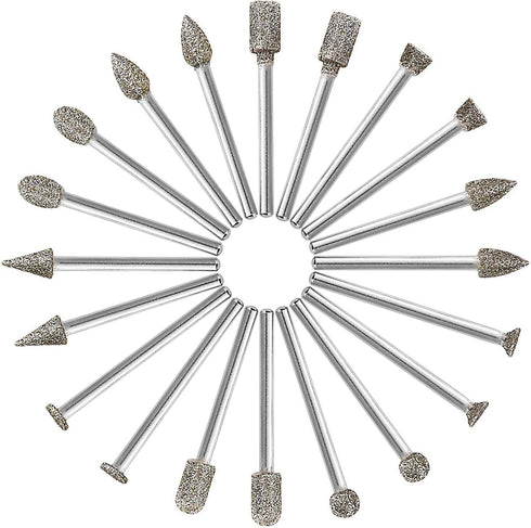 20 Pcs Diamond Burr Set, Stone Carving Sets Diamond Mounted Grinding Bits with 1/8'' Shank for Dremel Rotary Tools (60 Grit)...