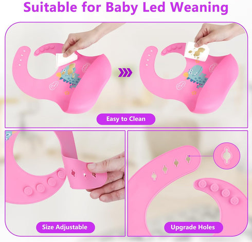 NPET 3PCS Silicone Baby Bibs for Babies & Toddlers, Waterproof Baby Bibs for Eating BPA Free Toddler Bibs 1-3 Years Soft Adjustable Fit Cute Dinos...