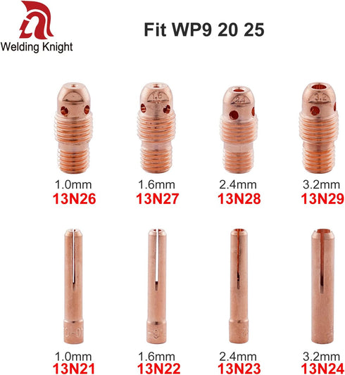 TIG Collet 13N24 (1/8"&3.2mm) for TIG Welding Torch 9, 20 & 25 Series Consumables Collets 10Pcs...