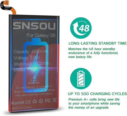 Galaxy S8 Battery, Upgraded SNSOU 4500mAh EB-BG950ABE Li-Polymer Replacement Battery for Samsung Galaxy S8 SM-G950 G950V G950A G950T G950P G950R4 ...