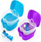 2 Pack Denture Case Dental Mouthguard Case, Denture Bath Box Cleaning with Brush, Strainer Basket and Lid Waterproof - Purple and Blue...