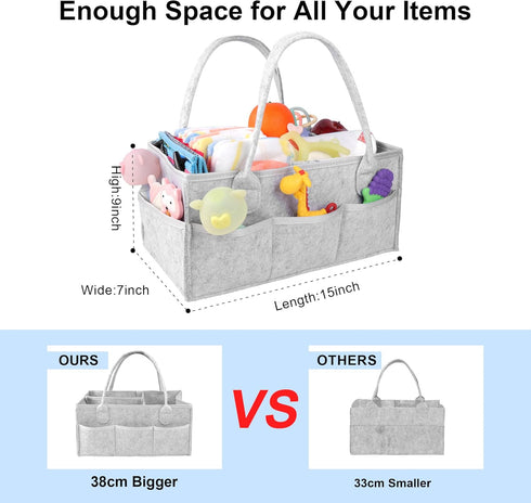 PHILORN Diaper Caddy Organizer, Extended 15-inch Baby Diaper Caddy with Dividers, Car Diaper Caddy, Diaper Caddy for Changing Table, Felt Diaper C...