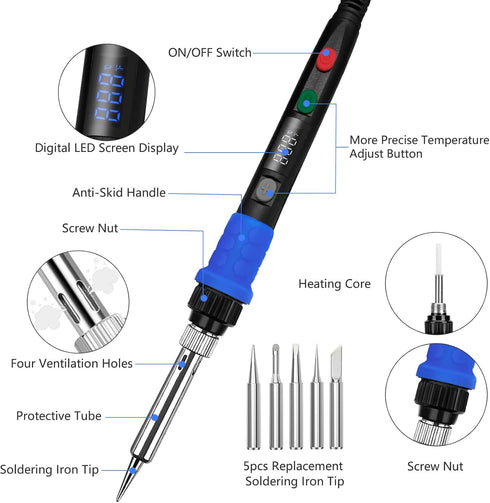 Soldering Iron Kit, 90W LED Digital Soldering Kit with Ceramic Heater, 110V Solder Iron Welding Tools with Smart Temperature Control, Auto Sleep &...