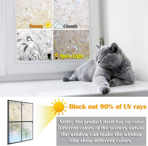 Niviy Window Film Floral Stained Glass Window Privacy Film 17.7 x 78.7 inches Front Door Decorative Glass Privacy Film Removable Static Cling Anti...