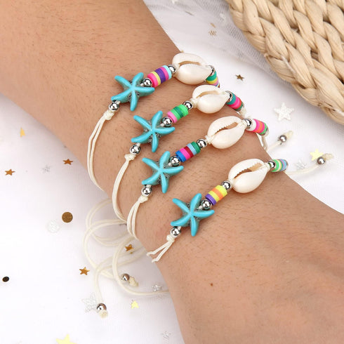 COLORFUL BLING 12Pc Adjustable Natural Sea Shell Starfish Cowries Strand Bracelets Handmade Braided Turtle Tortoise Beads Bracelet for Women Girls...