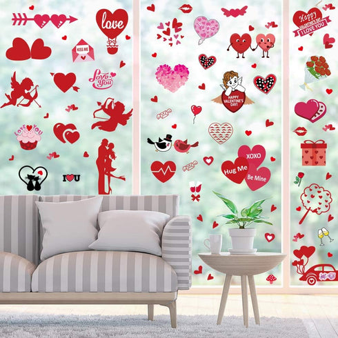 JOZON Valentine's Day Window Clings for Glass Window 8 Sheets Valentines Day Heart Window Stickers Decals Decorations Party Supplies for Wedding A...