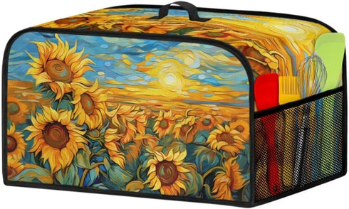 Oil Paninting Sunflower Slow Cooker Dust Cover Yellow Air Fryer Cover Top Handle and Storage Pockets Dust Covers for Kitchen Appliances...