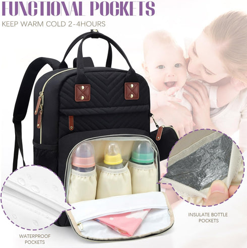 Diaper Bag Backpack, Baby Essentials Travel Tote Bag, Multi function Waterproof Backpacks, Travel Essentials with Stroller Straps & Pacifier Case ...