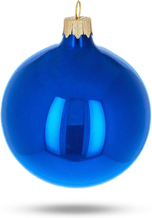 Set of 6 Glossy Blue Glass Ball Christmas Ornaments 3.25 Inches...