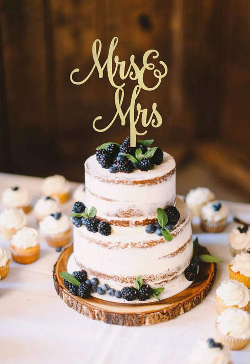 Mrs and Mrs Cake Topper, Rustic Wooden Cake Topper for Female Wedding/Bridal Shower/Engagement Party Decorations...