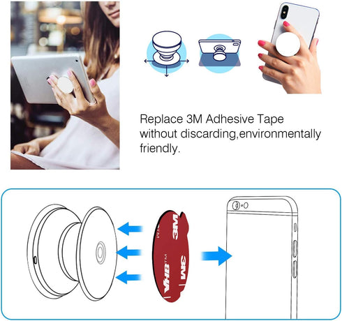 8pcs 3M Sticky Adhesive Replacement Pads for Socket Base Mount,VIIMAKE 1.38 inches Round 3M VHB Double-Sided Adhesive Pads,for Phone Collapsible G...