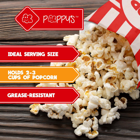 Poppy's Paper Popcorn Bags - 40 Pcs 1oz Concession-Grade Bags, Popcorn Machine Accessories for Popcorn Bars, Movie Nights, Concessions...