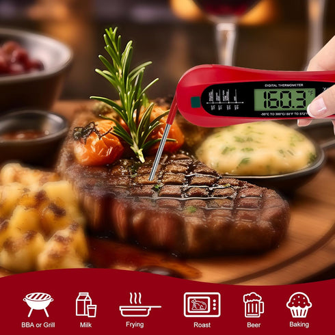 Instant Read Digital Meat Thermometer for Cooking and Baking - Accurate Food Thermometer for Ovens and Grills Red...