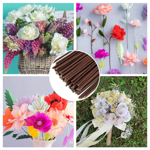 60 Pack Floral Stems Wire for Paper Flower 2 Gauge Brown Flower Stems for Crochet Projects 16 Inch Artificial Brown Crafts Wire Wreath Making Supp...