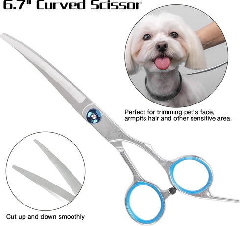 Premium Dog Grooming Scissors with Safety Round Tips, 3 in 1 Dog Grooming Scissors Kit, 4CR Stainless Steel Premium Pet Grooming Shears for Dog, S...