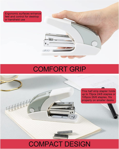 Effortless Standard Stapler Set, 20 Sheet Capacity, Half Strip, Built-in Staples Storage, Holds 1/4" Staples, includes 1000 Staples and A Staple R...