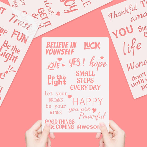 Inspirational Word Stencils,4 Pcs Words & Quote Templates 8 x 11.7 Inch Reusable Stencils for Painting on Wood, Fabric, Paper, Wall DIY Drawing Cr...