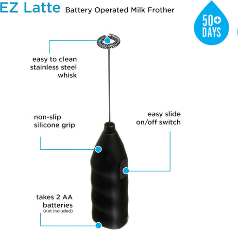 Grosche EZ Latte Battery Operated Milk Frother and Matcha Whisk - Black...
