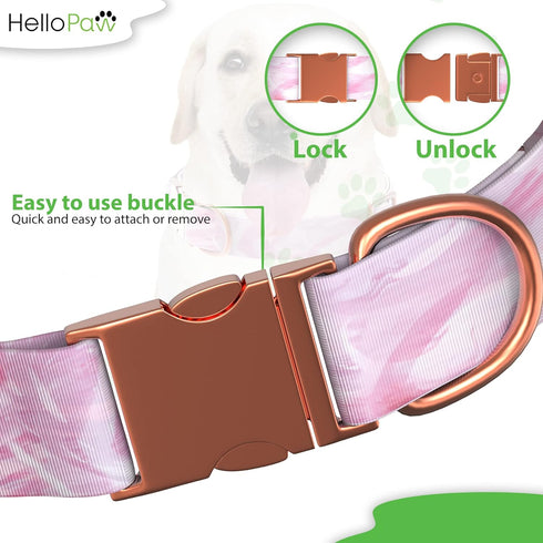 Pink with Rose Gold - Premium Nylon Dog Collar with Metal Buckle - Vibrant Colors and Beautiful Designs - Adjustable Collars for Small Medium Larg...