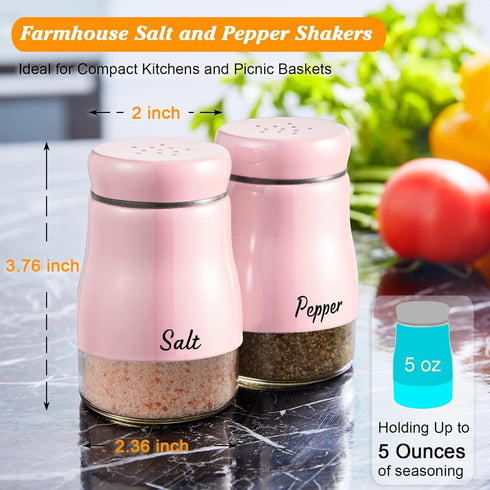 Pink Salt and Pepper Shakers Set, Bivvclaz 5 oz Stainless Steel Salt and Pepper Dispenser with Glass Bottom, Cute Salt and Pepper Shakers for Pink...