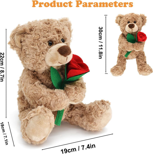 12'' Stuffed Teddy Bear Dolls with Rose, Soft Plush Animal Toys for Valentine's Day Her/Girlfriend Lover Mom Kids Gifts...