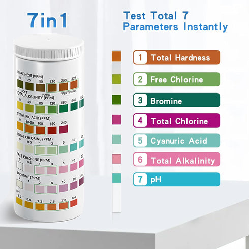 Pool Test Strips - 7 in 1 Hot Tub & Spa Water Testing Kit, 100 Count, Accurate Pool Testing Kit for pH, Chlorine, Bromine & More...