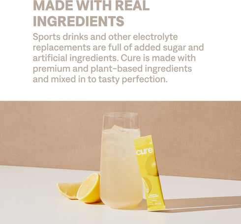 Cure Hydration | Plant-Based Electrolyte Drink Mix | No Added Sugar | FSA & HSA | Dehydration Relief Powder Made with Coconut Water | Non-GMO | Ve...