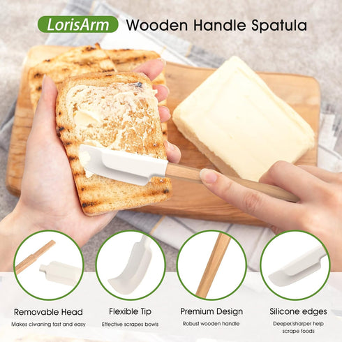 Wooden Handle Spatula Set, 12" & 9" Rubber Spatula Silicone Spatulas for Baking Cooking and Mixing....