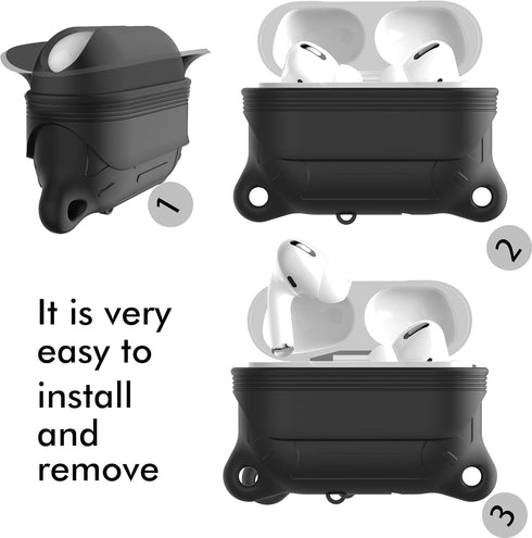 Waterproof case for AirPods pro, AirPods Pro 2nd Generation Case.Anti-Lost, Wireless Charging,Lanyard and Carabiner Include (Black)...