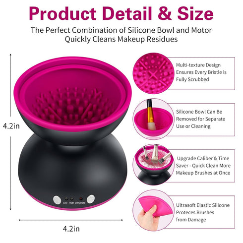 Electric Makeup Brush Cleaner Machine - 2 Adjustable Speeds & Dehydration, 1200mAh Rechargeable Make Up Brush Cleaner Cleanser Machine, Cosmetic B...