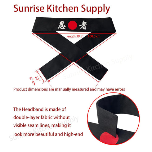 SUNRISE Japanese Sushi Chef Hachimaki Karate Headband - Black Ninja...