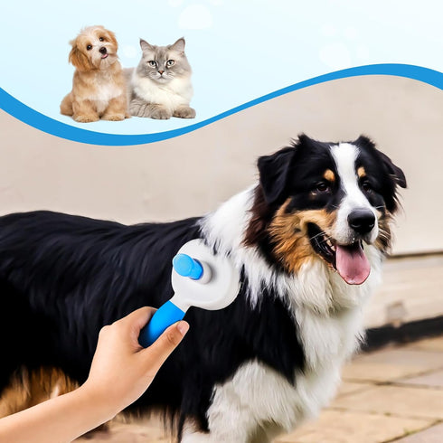 pet brush, pet brush for cats and dogs, removes loose undercoat and smoothes hair, stainless steel needles, self-cleaning button upgraded version,...