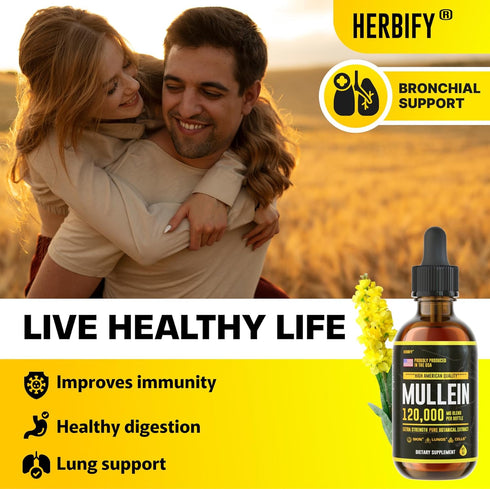 HERBIFY Mullein Drops - Lung Cleanse - Leaf Extract - Powerful Mullein for Immune Support,Detox & Respiratory Support - Made in USA - Lung Cleanse...