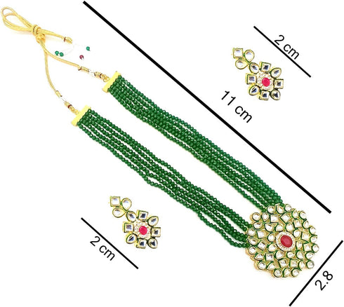 Jewar Necklace Layered Onyx Crystal Beads Gold Plated Pearl Polki Ad Cz Multi Stones Gold Tone Meena Work With Matching Earrings Long Jewelry Set ...