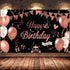 KOKAR Happy Birthday Decorations Banner, Large Black and Rose Gold Happy Birthday Banner Sign, Happy Birthday Backdrop for Girls Women Birthday Pa...