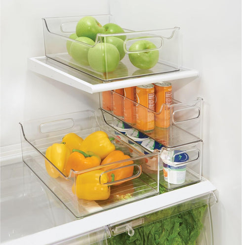 iDesign Stackable Plastic Pantry Bin with Handles for Cabinets or Fridge, Clear, Made in USA...