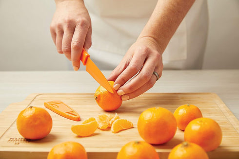 Kuhn Rikon COLORI Non-Stick Straight Paring Knife with Safety Sheath, 4 inch/10.16 cm Blade, Tangerine...
