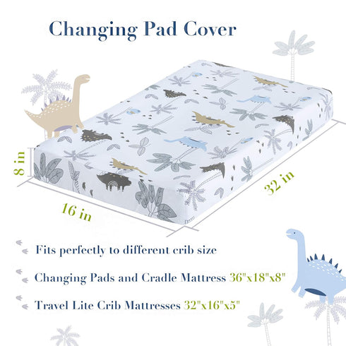100% Cotton Changing Pad Cover for Baby Boys, Dinosaur Changing Pad Cover - Changing Table Sheets Blue - 2 Pack Changing Table Covers, 32"x16" x 8...