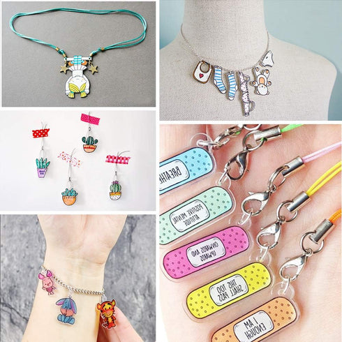 Benvo 157 Pcs Heat Shrink Plastic Sheet Kit Shrinky Art Film Paper 20 Pcs with 135 Pcs Keychains Accessory Ear Hooks Chain Beads Lobster Clasps an...