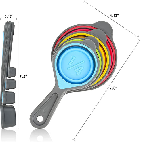 Smithcraft Silicone Measuring Cups and Spoons Set, Collapsible Measuring Cups Set for Baking & Kitchen Colorful Measure...
